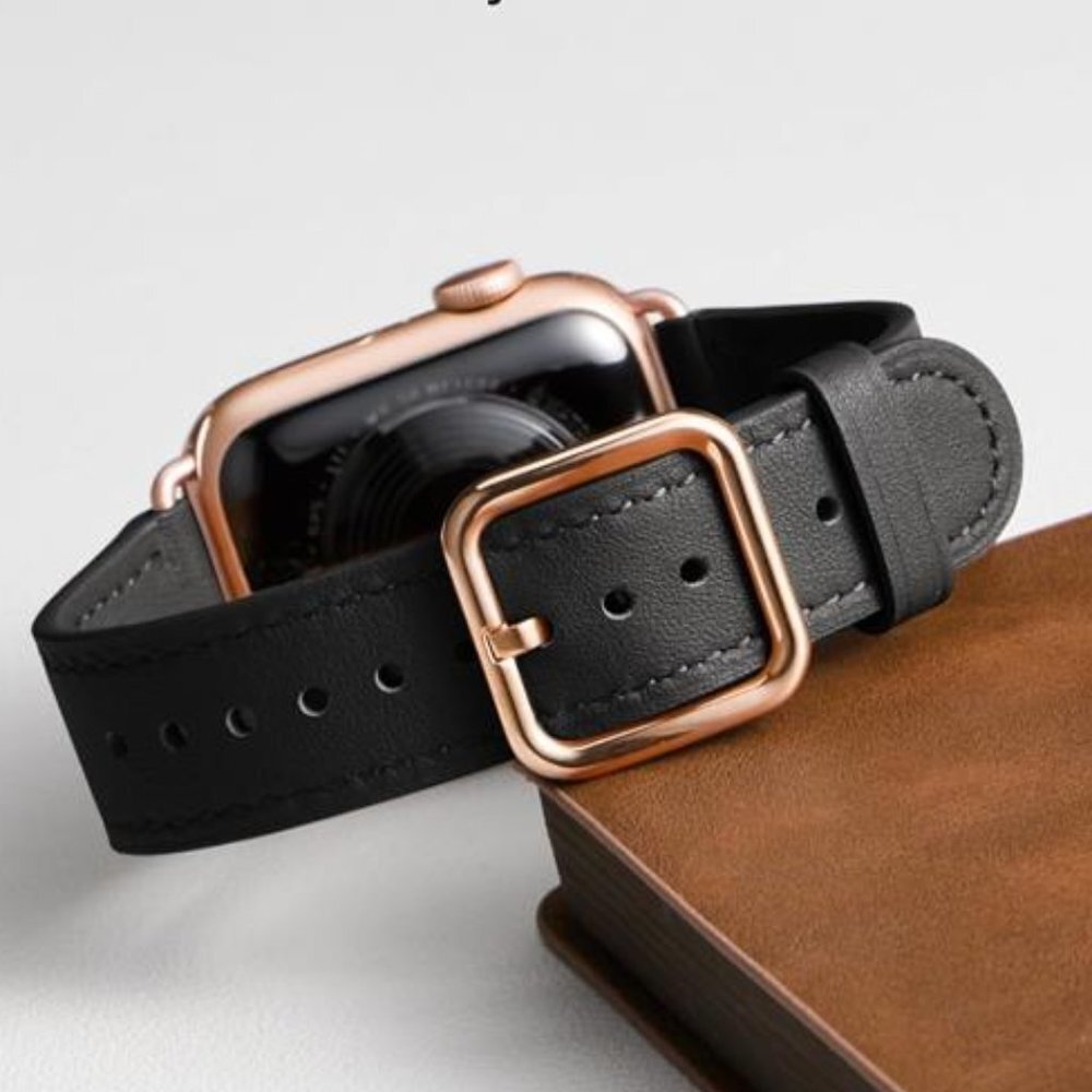 NEW Black/Rose Gold Leather Apple Watch Band